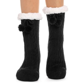 Fuzzy Socks for Women Slipper Fluffy Cozy Cabin Winter Warm Soft Fleece Comfy Thick Stocking Stuffers Christmas Gifts for Womens Grips Non Slip Socks (Black)