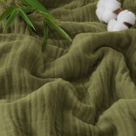 PHF Cooling Muslin King Blanket for Hot Sleepers, 60% Viscose from Bamboo, 40% Cotton for Summer, 4-Layer Breathable Gauze Blanket for Bed Couch, 108"x90", Olive Green