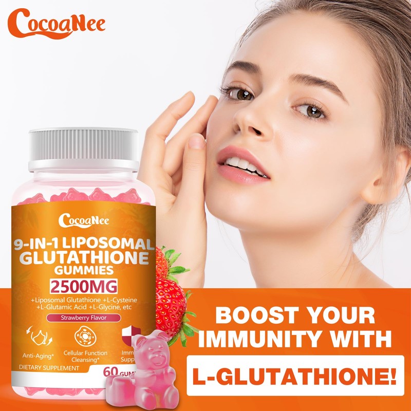 2 Packs 2500MG Liposome Glutathione Gummies, Composite L-Cysteine, Collocation Milk