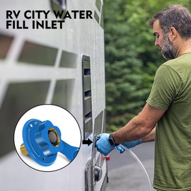 YTFSA RV City Water Inlet with Check Valve, RV Water Inlet Replacement, 3/4 NH Female to 1/2 NPT Male Flange RV Fresh Water Inlet, RV Water Inlet with Dust Plug for RV Camper Motorhome, Blue