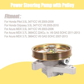 Power Steering Pump with Pulley, for Honda Pilot 3.5L 2005-2008, for Honda Odyssey 3.5L 2005-2010, for Acura MDX 3.5L 2003-2006, for Acura MDX 3.7L 2007-2013, Replace# 21-5442, 56110-PVJ-A01