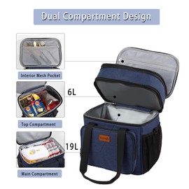 Expandable XLarge Lunch Box, Insulated Heavy Duty Lunch Bag Waterproof Leakproof Durable Cooler Bag for Men Women Adults Work Construction Camping Trip, 25L, Blue