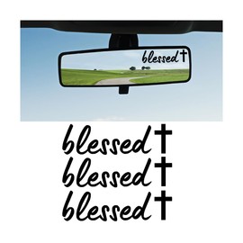 Bittwee 3PCS Blessed Car Rearview Mirror Decal, Vehicle Rear View Vinyl Affirmation Stickers, Automotive Window Decoration Label Decals Accessories, Universal for SUV, Sedan, Truck (Black)