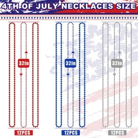 Goldencivetcat 4th of July Accessories,36 Pcs Fourth of July Beads Necklaces Bulk Accessories,Independence Day Red White and Blue Beads Usa Decorations,Patriotic Memorial Party Favors Decoration
