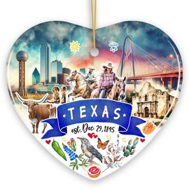 Collectible Ceramic USA Souvenir Keepsakes - Artistic Texas State Themes and Landmarks Christmas Ornament