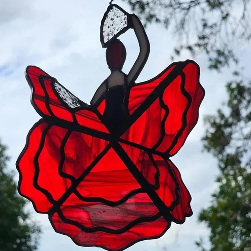 Erpmlyo Dancing Lady Stained Glass Spinner Outdoor Hanging Decor Garden