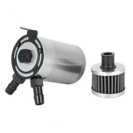 VOBOR Universal Aluminium Container Oil Catch Can Tank, Air Oil Seperator with 2 Port Accessory Set (Silver)