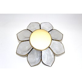 World Buyers Capiz Tea Light Holder, Three Rings of Translucent capiz Shell Petals-Flickering Light Decor Measures 5" Dia (White)
