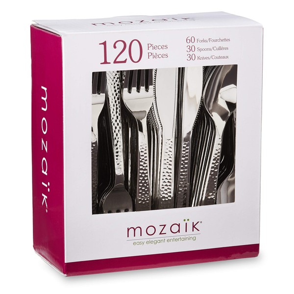 Mozaik Premium Plastic Hammered Stainless Steel Coated Assorted Cutlery, 120 Pieces