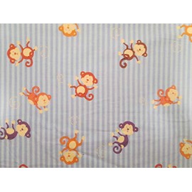 Fat Quarter (18 x 22) Sock Monkey Purple Brown Striped Monkeys Blue Cotton Flannel Fabric FQ