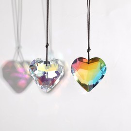 2 Sun Catchers Crystal Sun Catcher Garden, AB Coloured Glass Suncatcher Crystal Heart-Shaped Hanging Window Decoration, Rainbow Maker, Hanging Crystal Decoration for Home Decoration (45 mm)