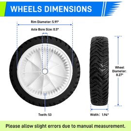 105-1815 Front Drive Wheels Replacement for Toro 22" Recycler Lawn Mower - 8" Drive Wheel Tires Gear Assembly Compatible with Toro 20016 20065 20005 Recycler Self-Propelled Lawn Mower, 2PCS