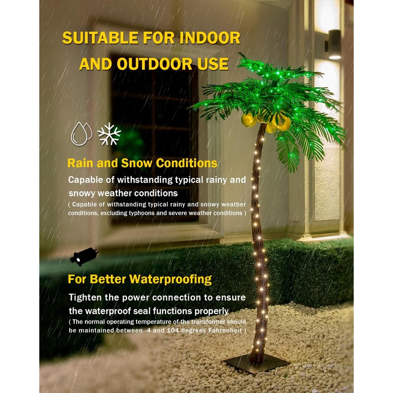 TYBEEU 7ft Lighted Palm Tree 208 LED Lights with Glowing