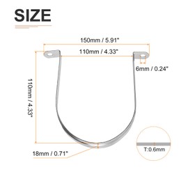 DTGN 150x18x110mm(LxWxH) Two Hole Strap - 1Pack - Good for Industrial 110mm Dia Pipe Fixing - 304 Stainless Steel Rigid Pipe Strap Clamp - Silver Tone
