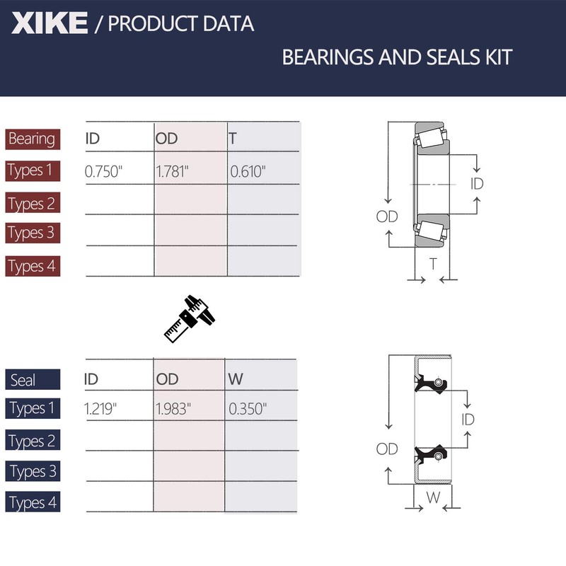 XiKe Golf Cart Front Wheel Bearings Kit (Original, 50892-G1 Front