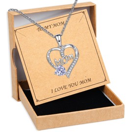 Love Heart Pendant Necklaces for Women, Mother's Day Jewelry Gifts for Mom Grandma Wife from Daughter Son, I Love You Mom (With gift box)