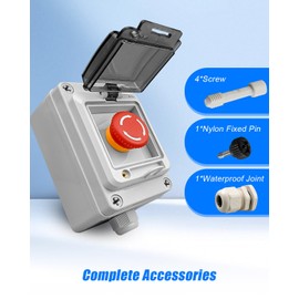 660V 10A Emergency Stop Button, Momentary Push Button Switch Box, Shut Off Switch with IP67 Waterproof Protective Cover