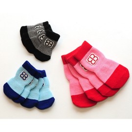 Petego Traction Control Indoor Socks for Dogs, Blue/Light Blue, Large, Set of 4