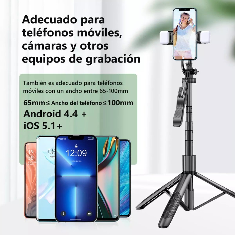 Axnen Selfie Stick Trípode Para Celular Control Remoto Luz 1.53m