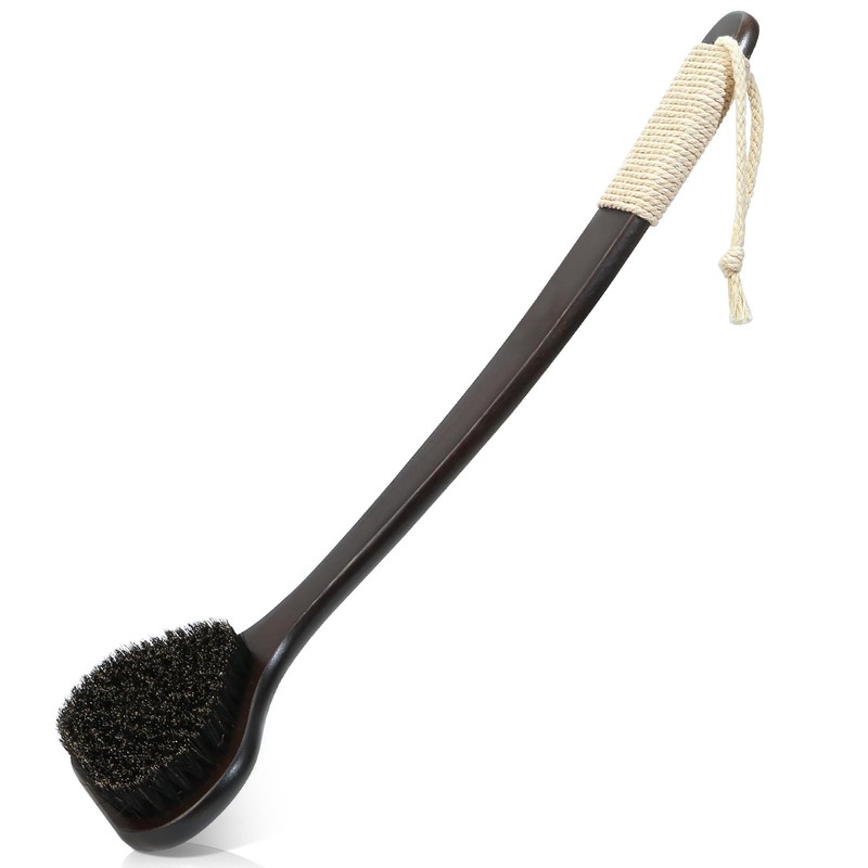 eaxun Bamboo Back Scrubber with Curved Long Handle, 17.3 Inches
