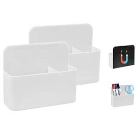 HOGAWAY Magnetic Pockets, Set of 2, Magnetic Pockets, Wall Pockets, Magnetic Storage Case, Pen Stand, Small Items, Office Organizer, Marker, Eraser Storage, Refrigerator, Whiteboard, ABS Resin, 1 Moving Partition Board Included, White
