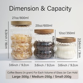 yutrenn Glass Jar with Airtight Lid Cute Glass Canisters for Nut Coffee Sugur Glass Storage Jar Sets of 3 Clear Jar for Kitchen Storage Decorative Container with Wood Lids