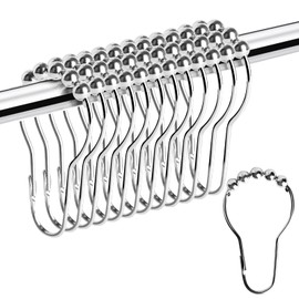 VTECHOLOGY Rustproof Shower Curtain Rings Hooks, Resistant Metal Heavy Duty Roller Shower Hooks for Bathroom Shower Rods Curtains Liners, Polished Chrome, Set of 24 Hooks (24Pcs)