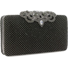 Dexmay Crystal Rhinestone Clutch Bag Diamond Crown Clasp Evening Bag Bling Party Purse Pewter Medium