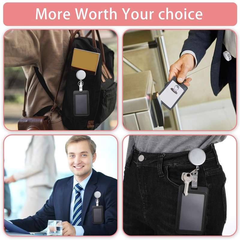 16 Pieces Retractable Badge Holder Metal Badge Reels ID Holder