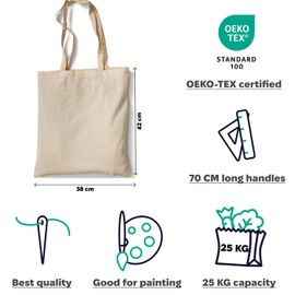SCANDBAGS Fabric Painting Bag - 5 | 10 | 25 Pack - Eco Material - Long Handles - Fabric Bag Blank - Cotton Bag - Laundry Bag - Tote Bag - Gift Bag, Natural (Beige)