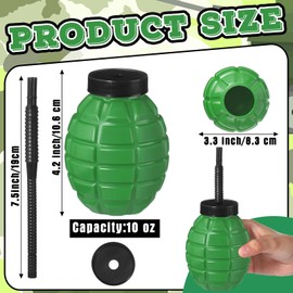 Tanlade Army Birthday Party Camo Party Supplies Grenade Cups with Straws and Lids, 10 oz Plastic Grenade Shape Cup Reusable Cups Bulk for Adults Kids Army Soldier Camouflage Party Favors(12 Pcs)