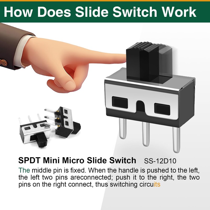20 Pcs SPDT Micro Slide Switch 3 Pin 2 Position,Small