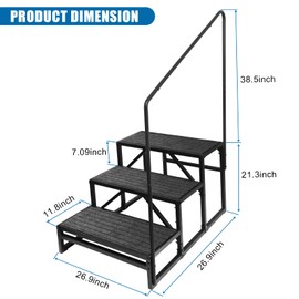 OUTPRIZE RV Steps with Handrail and Mat, 3-Step Heavy Duty Stable Universal Stair for RV Travel Trailers Pool Hot Tub Trampoline