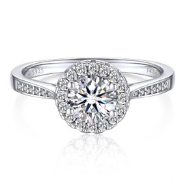 MomentWish Engagement Ring for Women, Moissanite Wedding Ring, D Color VVS1 Simulated Diamond Ring, S925 Sterling Silver Promise Ring for Her Size-I 1/2