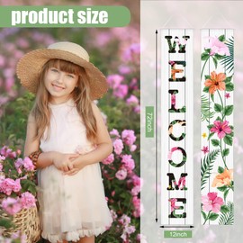 Frienda 2 Pcs Welcome Floral Porch Banners Spring Summer Flower Hanging Flag Porch Sign for Front Door Outdoor Seasonal Holiday Wedding Yard Decor Farmhouse Indoor Wall Backdrop(Bright Style)
