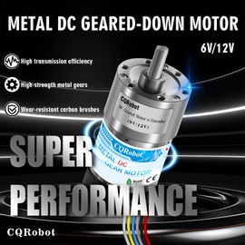 CQRobot 70:1 Metal DC Geared-Down Motor 37Dx70L mm 6V/12V, with 64 CPR Encoder and Bracket. 6V-5W-75RPM-15 kg.cm(208 oz.in), 12V-10W-150RPM-27 kg.cm(375 oz.in), D-Shaped Output Shaft 16mm.