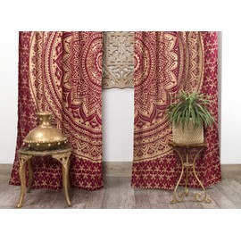 Popular Handicrafts Indian Hippie Bohemian Beautiful Ombre Mandala Curtain Panels Maroon Gold
