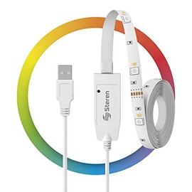 Steren SHOME-127 Tira LED Wi-Fi multicolor RGB, 2,4 GHz, función temporizador (timer), luz LED multicolor, luz LED cálida independiente, conexión por USB, compatible con Alexa y Google Assistant