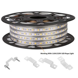 MMSD 100 Pack led Rope Light mounting Brackets Outdoor Rope Light Fixing Clips Suit for 14-15mm Width Rigid Rope Light Holder with 202PCS Screws
