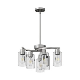 Ship in USA,6-Light Chandeliers for Dining Room, Modern Kitchen Island Light Fixtures Over Table,Metal Hanging Pendant LightingShade color: Brushed Nickel +clear glass, Lamp Power(W): 80, Product Size: 55x55x139.7