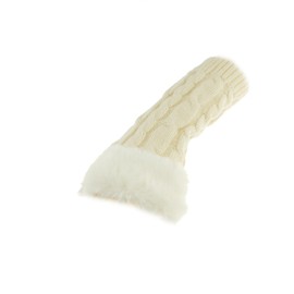 Womens Girls Faux Fur Cable Knitted Knit Thermal Fleece Warm Winter Outdoor Hiking Cold Weather Driving Cycling Christmas Birthday Hand Warmers Fingerless Half Gloves Mitts Mittens (Beige)