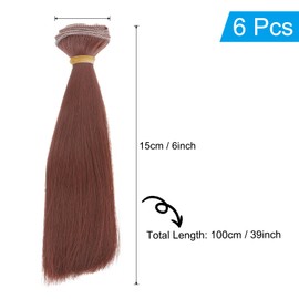 PATIKIL 6pcs 15CM Doll Wigs High Temperature Silk Straight Wig Doll Hair Making Kit DIY Handmade Accessories Red Brown
