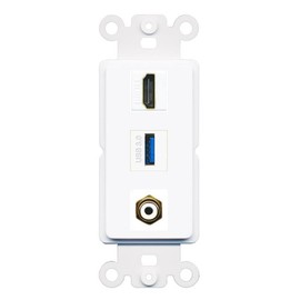 RiteAV 1 Port HDMI RCA-White USB-3 Coupler Jack Insert Rocker Module Female-Female for Decorative Wall Cover Face Plate [White]