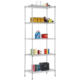 BestOffice | 5-Tier Wire Storage Shelves | 14x24x60 | Chrome | with Adjustable Racks | Heavy-Duty Metal Shelf, Holds Upto 750 lbs | No-Tool Assembly | Ideal for Home & Garage Shelving
