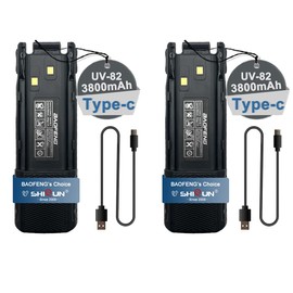 BAOFENG UV-82HP Battery Extended 3800mAh USB-C Charger Repleacement BL-8 Li-ion Battery for Ham Radio Compatible with UV-82 UV-82C UV-89 GMRS Series Walkie Talkie (Type-c Battery 3800mAh x2+Cable x2)
