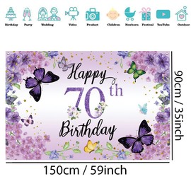 70. Geburtstag Deko Frau, Happy 70th Birthday Banner Blumen Stoff Schild Plakat Türdekoration, 70. Geburtstag Hintergrund Banner, Geburtstagsfeier Willkommensschild, Lila