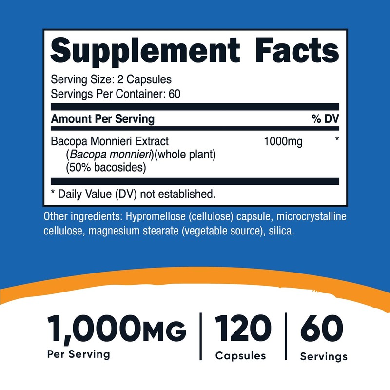 Nutricost Bacopa Monnieri 1,000mg, 120 Capsules (60 Servings) - Non-GMO,