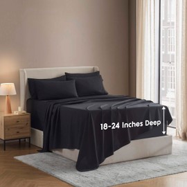 Nestl Extra Deep Cal King Sheet Set - 6 Piece Breathable & Cooling Sheets - Hotel Luxury Bedding Set w/18-24 Inch Extra Deep Pockets - Easy Fit - Super Soft, Wrinkle Free & Comfy - Black