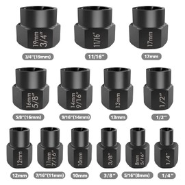 Eapele 13pcs Bolt Extractor Set, Stripped Nut Remover Twist Sockets, Fit 3/8" Square Drive with Solid Storage Case, Stripped Bolt Extractor (13pcs, Black)