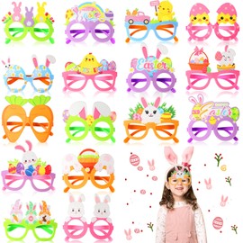 Saillong 16 Pcs Easter Party Glasses Felt Bunny Glasses Frames Easter Photo Booth Props Funny Bunny Glasses for Home Classroom School Holiday Party Favor Supplies